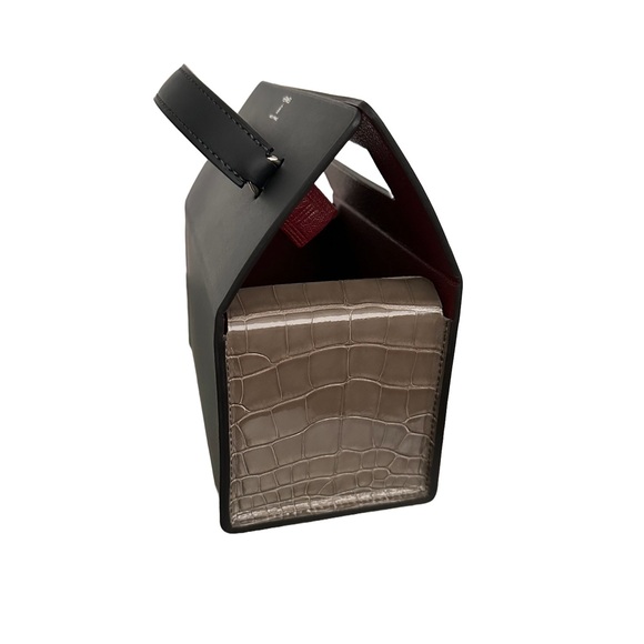 RARE Hermes Petite H Crocodile Minaudiere Box Bag Black Grey Exotic - Picture 7 of 16